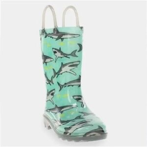 Western Chief Mint Shark Print Kids Rain Boots with Pull Handles